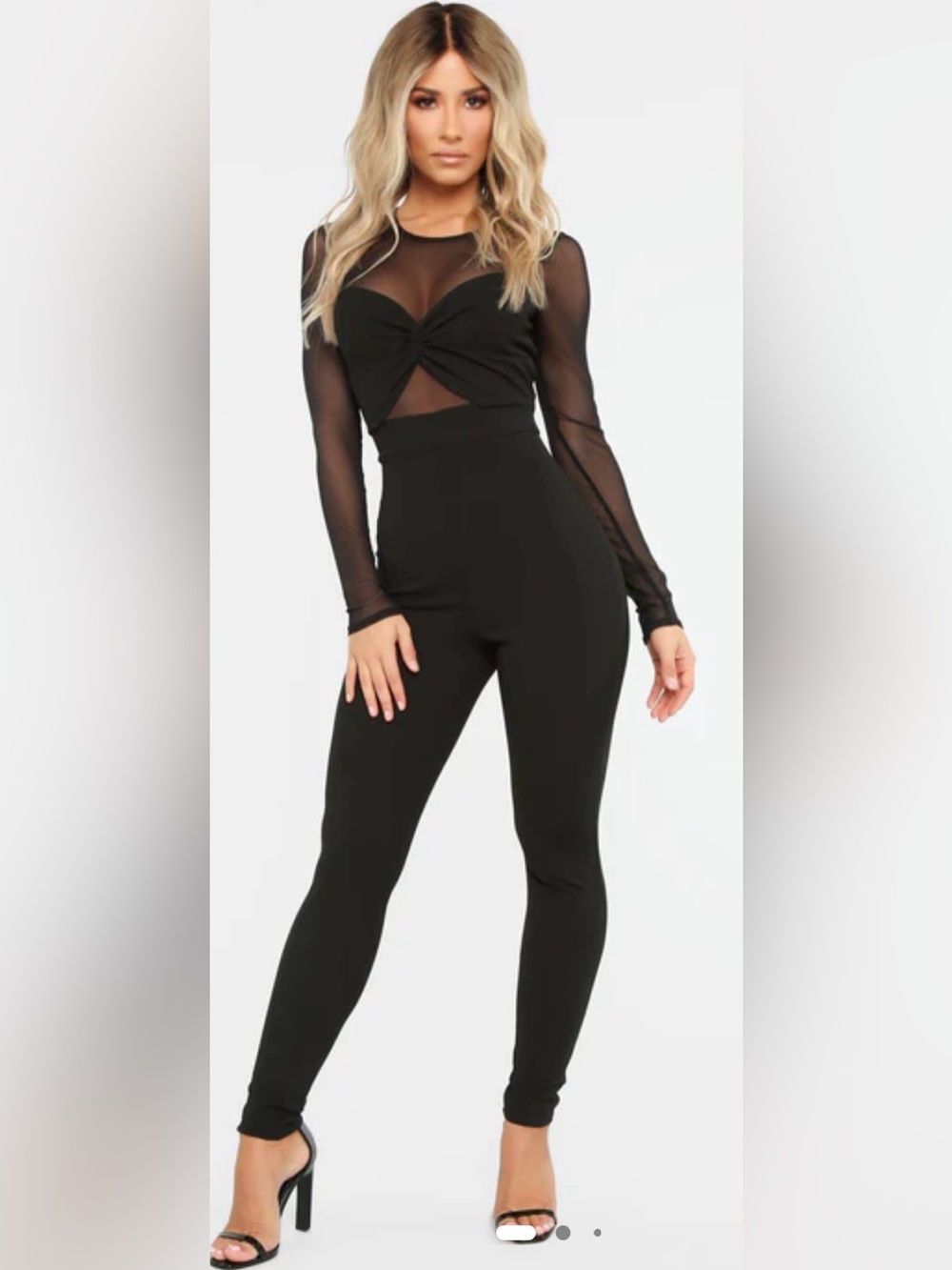 Fashion Nova Knot So Simple Black Mesh Jumpsuit Size Medium